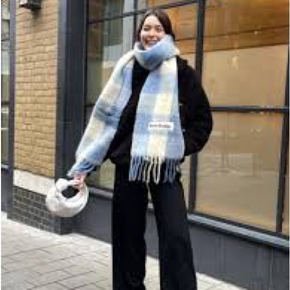 ACNE STUDIOS Large Check Scarf - Light Blue/White - New + *INCREDIBLE* - Picture 4 of 5